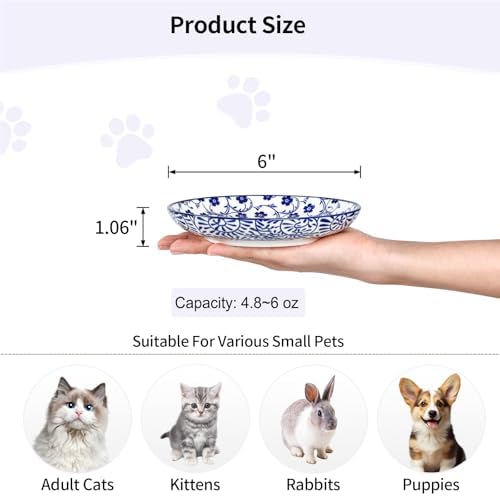 Selamica 6 Inch Ceramic Cat Bowls, Set of 6, Vintage Blue - Image 3