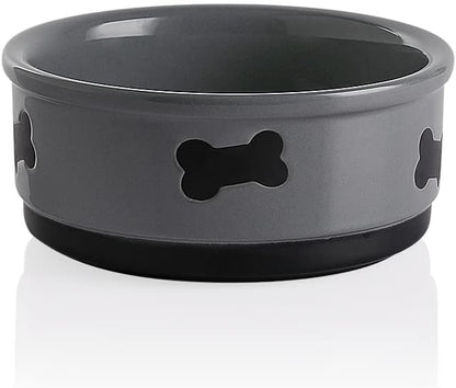 Sweejar Ceramic Dog Bowls with Bone Pattern, Dog Food Dish for Medium Dogs, Porcelain Pet Bowl for Water 35 Fl Oz (Gray)