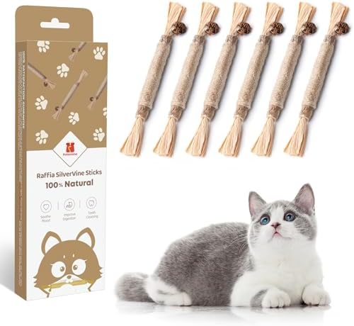 Potaroma 6 Pcs Natural Silvervine Sticks Cat Toys, Catmint Silvervine Blend Sticks, Kittens Chew Toys for Teeth Cleaning, Matatabi Dental Care Cat Treat, Edible Kitty Lick Toys by Potaroma