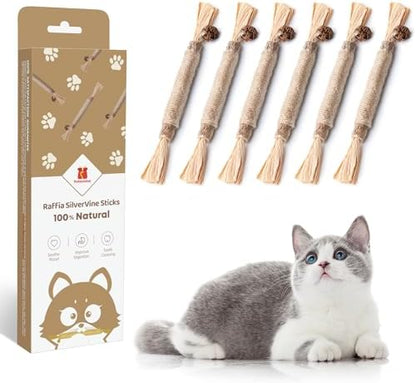 Potaroma 6 Pcs Natural Silvervine Sticks Cat Toys, Catmint Silvervine Blend Sticks, Kittens Chew Toys for Teeth Cleaning, Matatabi Dental Care Cat Treat, Edible Kitty Lick Toys by Potaroma