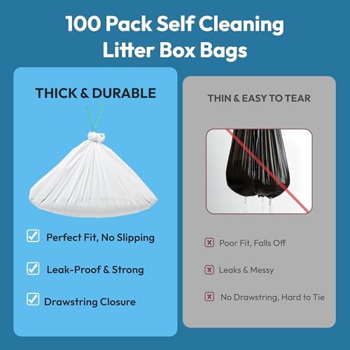 100 Pack Litter Box Liners, Compatible with PetSafe ScoopFree OpenSky Automatic Litter Box, Large Capacity Waste Bin Liners, Heavy Duty, Thick Drawstring Refill Bags, 25.39" x 12.6" - Image 4