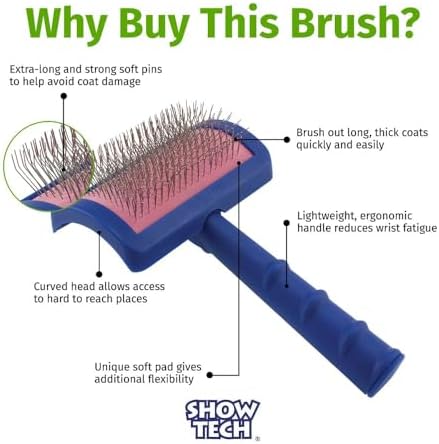 Show Tech Tuffer Than Tangles Slicker Brush for Dog Grooming with Long, Regular Pins, Medium Size, Perfect for Doodle Breeds, Angled Pins for Dematting, Remove Undercoat, Comfort Grip Handle - Image 2