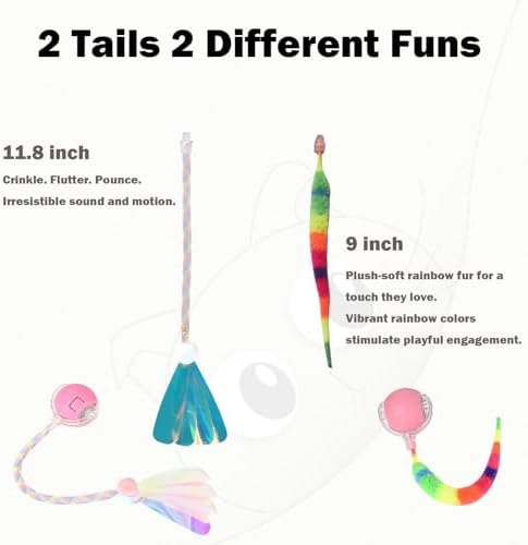 Interactive Dog Cat Toy Ball, Upgraded Rechargable Rolling Pet Ball with 2 Tails, Smart Automatic Moving Toy for Bored Indoor Kitty Puppy -Pink - Image 3