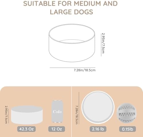 SPUNKYJUNKY 42OZ Ceramic Dog and Cat Bowl, Modern Cute Weighted Food Water Bowl for Replacement White (1 Pack) - Image 2