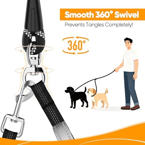 XiaZ Double Dog Leash for Two Dogs Perfect for Small Medium Dogs, 3/8”Black - Image 4