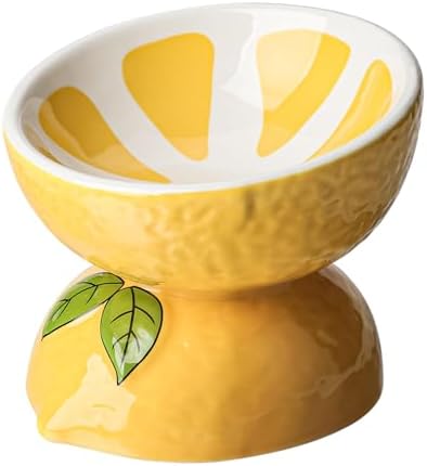Elevated Cat Food Bowls for Indoor Cats Ceramic Raised Cat Bowl for Food and Water (Yellow) by MOSYONE