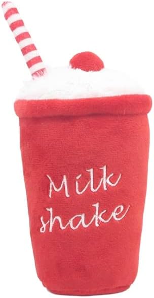 Glow Pups Dog Toys, Squeaky Milkshake Plush Dog Toy for Puppies, Easy to Clean, Promotes Mental Stimulation, Keeps Dog Entertained, Crinkle Sound, Red