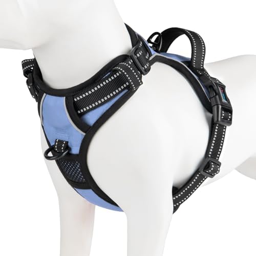 PHOEPET No Pull Dog Harness Reflective Adjustable with 2 Metal Leash Hooks by PHOEPET