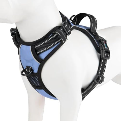 PHOEPET No Pull Dog Harness Reflective Adjustable with 2 Metal Leash Hooks by PHOEPET