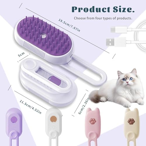 Cat Brush Cat Steam Brush Rechargeable Steamy Pet Grooming for Shedding, Water Spray Massage Brushs, Dog Hair Removal Self Cleaning Brushs Steamer Wet Spa Comb (Purple) - Image 4