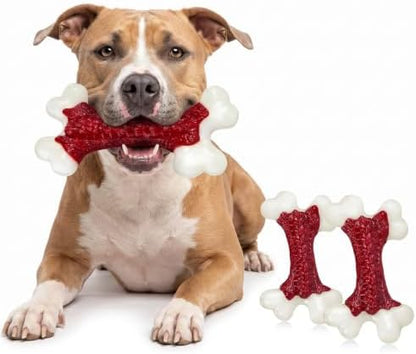 Kseroo 2-Pack Dog Toys for Aggressive Chewers Medium/Large Breed, 8-Inch Solid Nylon Dog Chew Bones, Beef Flavored Tough Dog Toys for 20-90lb Dogs, Red by KserooDogToys
