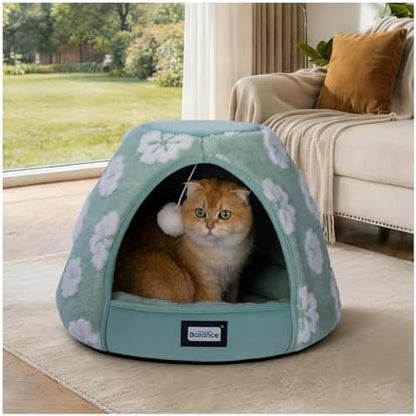 BALANCE Cat Beds for Indoor Cats, 2-in-1 Cat Bed Cave with Anti-Slip Bottom and Ultra-Soft Plush, Cozy Cats House Tent for Kittens and Small Dogs, 19 Inches, Green by BalancePet