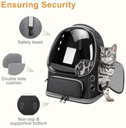 Cat Backpack Carrier, Breathable Cat Carrier Large Space Bubble Pet Backpack for Kitty Small Dog up to 20lbs, Transparent & Foldable Pet Carrier for Travel Hiking, Black - Image 4