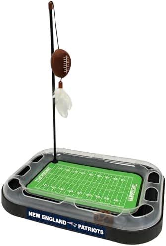 Pets First CAT BALL BELL TOY New England Patriots Football Field CAT Scratcher Toy with Catnip Filled Plush Football Toy&Feather Cat Toy Hanging,&Jingle Bell Interactive Ball Chasing 5-in-1 Kitty Toy by PETSFIRST