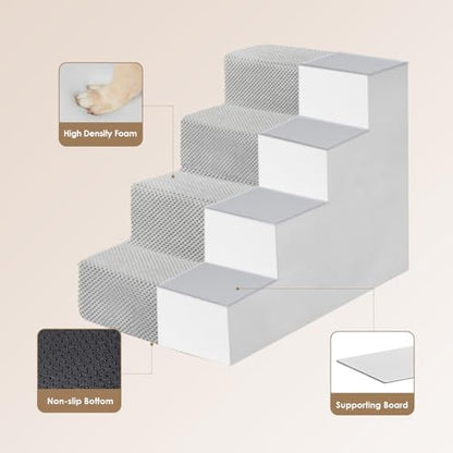EHEYCIGA Dog Stairs for Bed 18" H, 4-Step Dog Steps for High Bed, Light Grey - Image 3