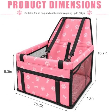 Pet Car Seat, Breathable Foldable Cat Dog Car Booster Seat with Safety Leash & Mesh Window, Waterproof Oxford Cloth Vehicle Travel Basket for Small Medium Dogs & Cats (Pink) - Image 2