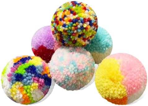 Assorted Color cat Toys for Indoor Cats, Woolen Yarn Puffs Pom Balls Interactive Kitten Chasing Toys Cat Chase Balls (6PCS) by YUBONUS
