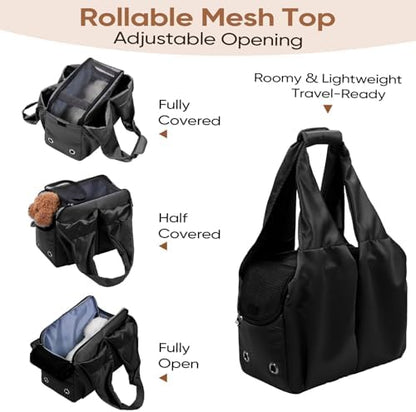 Dog Purse Carrier for Small Dogs, Cats, and Puppies – Soft-Sided Travel Pet Tote Bag with 4 Large Pockets, Foldable, Lightweight, Fits Pets up to 15 lbs, for Travel, Outings (Black) - Image 4
