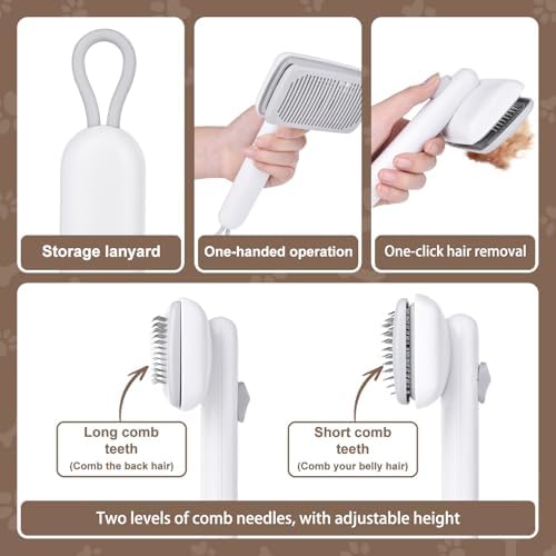 Self Cleaning Deshedding Cat Brush for Dogs & Cats,Adjustable Cat Brushes for Indoor Cats, Easy to Clean Grooming Tool for Long & Short Haired Pets - Image 4