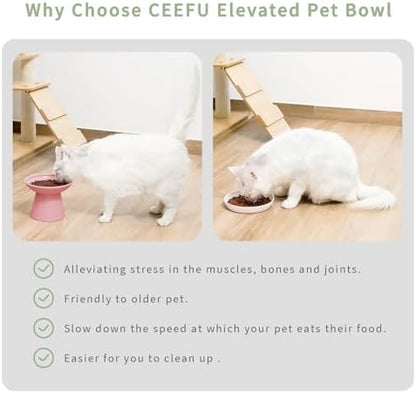 CEEFU 2-Pack Elevated Ceramic Cat Bowls Extra Wide for Food & Water - Image 3