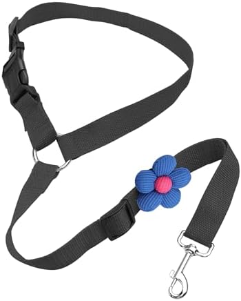YAOHDAO Dog Seat Belt Harness for Car, Restraint Adjustable with Elastic Bungee Buffer Headrest for Vehicle, 360 Degree Swivel Nylon Pet Safety Seat Belts Car Harness (Black with Flowers) by YAODHAOD