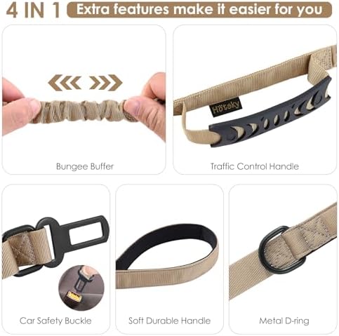 Hotsky Tactical Bungee Shock Absorbing No Pull Strong Dog Leash,Khaki,4-6FT - Image 5