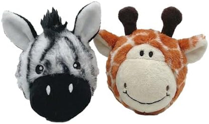 Pet Lou Ez Squeaky Ball Twin Pack - Giraffe and Zebra, 4-inch Height by PetLou