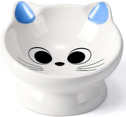 Raised Cat Food Bowl Ceramic 15° Tilted Cat Food Bowls Protect Cat's Spine Anti Vomiting Backflow Prevention Bowls for Adult Cats, Kitten, and Small Dogs, Blue by AISBUGUR