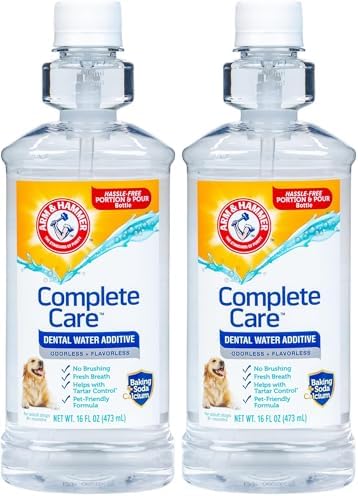 Arm & Hammer Complete Care Dental Water Additive for Dogs, Easy Portion Bottle, Dog Breath Freshener, Dog Mouth Wash or Dental Rinse, Simply Add to Pet Drinking Water for Fresher Breath, 16 FL OZ by ArmHammer