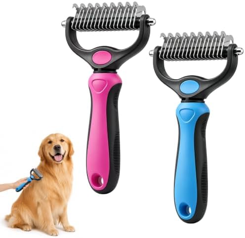 2PCS Dematting Comb for Dogs and Cats,Removes Tangles Knots and Loose Fur (Blue+Pink) by Unknown