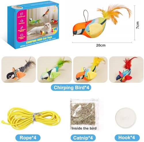 4PCS Interactive Hanging Bird Cat Toys Set - with Catnip, Realistic Chirping, Lifelike Birdie Tweets, Durable & Safe, Indoor Kitty Kitten Exercise Toys (Mini) - Image 5