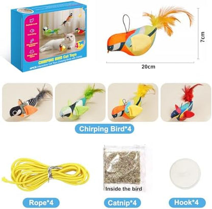 4PCS Interactive Hanging Bird Cat Toys Set - with Catnip, Realistic Chirping, Lifelike Birdie Tweets, Durable & Safe, Indoor Kitty Kitten Exercise Toys (Mini) - Image 5