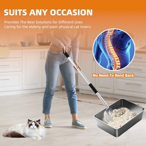 Cat Litter Scoop Metal - Removable Long Handle Cat Litter Scooper (16in-3in),Large Deep Shovel Litter Scoop with Foam Grip, Easy Clean for Multi-Cat Household-No Bending Back - Image 2
