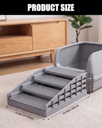 Adjustable Cat Stairs, Litter Box Step DIY Stackable with Litter Catcher & Anti-Tracking Grid, Non-Slip Cat Staircase for Senior Small Cats Kittens, Fit Most Litter Boxes (Grey) - Image 2