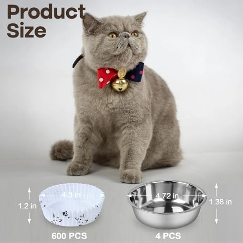 Cat Bowl Set (600 Disposable Pet Bowl Liners with 4 Stainless Steel Bowls) - Image 2