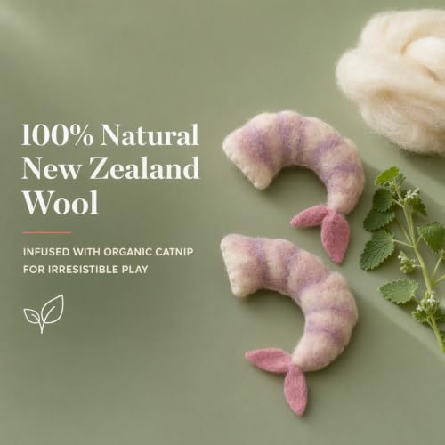 Glaciart One Wool Shrimp Cat Toys with Catnip | Interaction & Boredom Relief, Encourages to Exercise, Explore & Play | Filled w/Organic Herbs to Help Sooth or Reduce Anxiety - Image 2