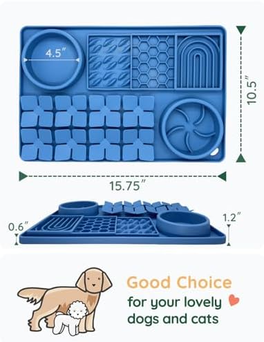 Slow Feeder Bowl, Silicone Lick Mat with Suction Cups for Dog Cat, Snuffle Mat for Pet Smell Training, Puzzle Toys for Bored Puppy, Interactive Sniff Mat for Slow Eating and Keep Busy, Blue - Image 2
