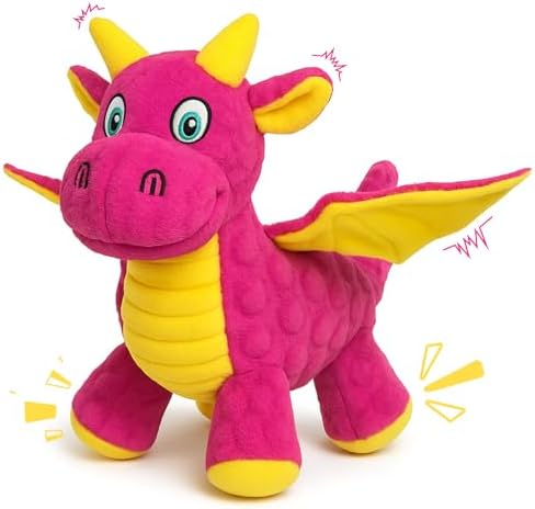 Squeaky Dog Toy - Plush Dragon with 5 Squeakers and Crinkle Wings by Unknown