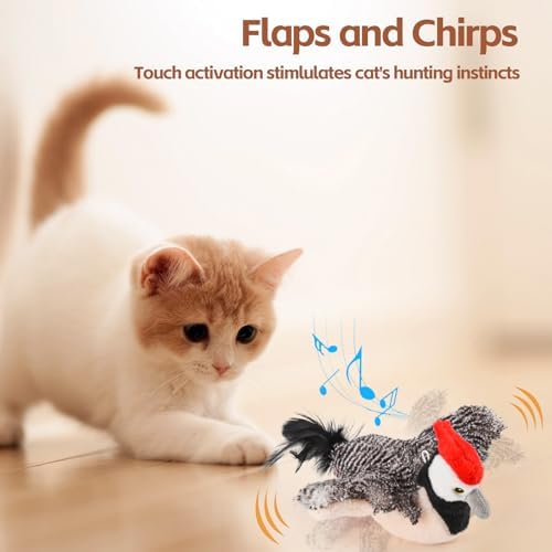 LIFLIX Flappy Bird Cat Toy, Simulated Chirping Flapping Wings Bird, Interactive Catnip Toys, Plush Kitten Exercise Toys for Indoor Cats, Woodpecker(No Flying) - Image 4
