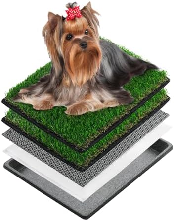 MEEXPAWS Dog Grass Pee Pads for Dogs with Tray | Extra Small 17 x 13 in for Puppy Less Than 6 lbs | 2× Artificial Grass Pads Replacement | Rapid Drainage | Indoor Dog Litter Box | Hemmed Edge by PETPRODUCTS