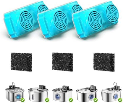Cat Water Fountain Filter for 108oz/3.2L Wireless Cat Fountain,Replacement Filters for Stainless Steel Battery Operated Pet Fountain(3 Filters and 3 Sponges) by OYES