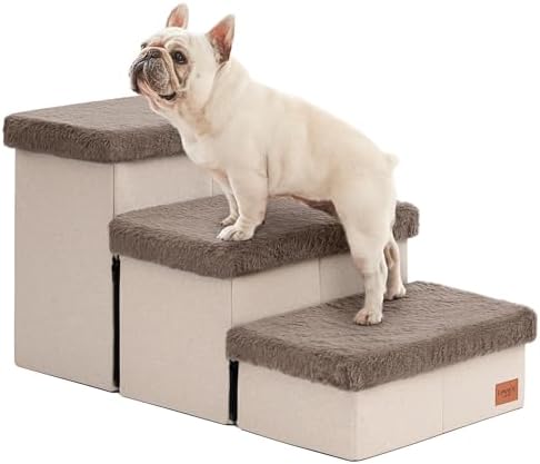 Love's cabin Dog Stairs for High Bed, Foldable Pet Stairs for Small Medium or Large Dogs Puppy with Storage for Bed or Couch, Cat Dog Steps Ramp with Zip up to 200 lbs, Brown, 3 Steps by Lovescabin