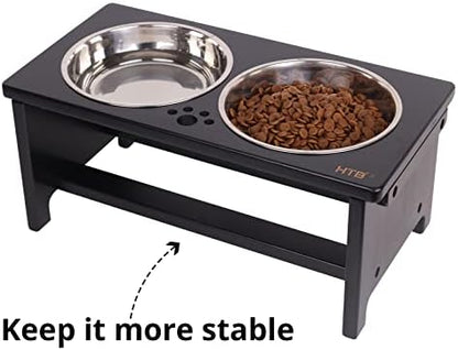 HTB Elevated Dog Bowl Stand with 2 Stainless Steel Bowls-7" H Medium Black - Image 4