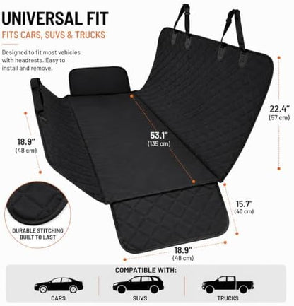 Back Seat Cover for Dogs, Dog Car Seat Cover, 100% Waterproof Dog Hammock with Side Flaps, Non-Slip Pet Seat Protector, Heavy Duty Oxford Fabric, Fits Cars, SUVs & Trucks - Image 3