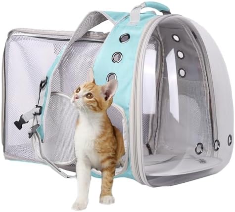 Square Back Extension Pet Backpack Carrier for Cat and Small Puppy up to 12 Pounds, Clear Space Capsule Astronaut Transparent Bubble Window Backpack to Carry and Transport Cat to Vet and Traveling by halinfer