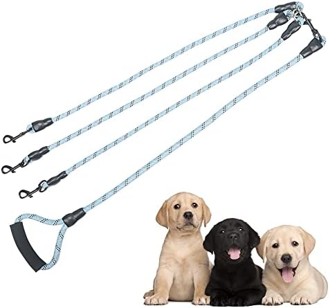 Dual Dog Leash 360° Tangle-Free - Reflective Heavy Duty, Comfortable Handle for Small/Medium/Large Dogs, Support Multiple Rope Addition by QINKOUDIH