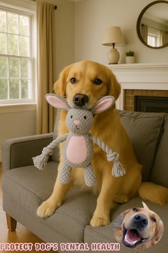 Plush Bunny Dog Toy, Squeaky Tug Toy with Rope Arms for Small Medium Dogs - Image 6