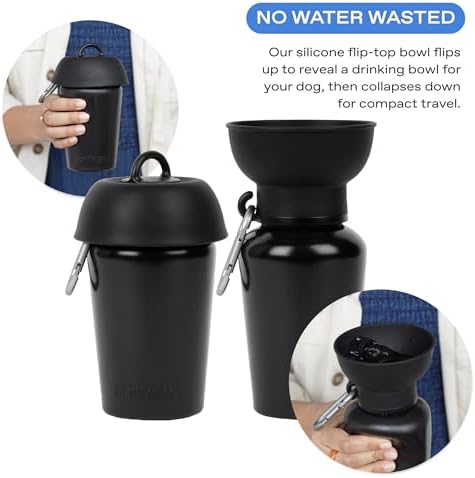 Springland 20oz Flip Portable Dog Water Bottle with Collapsible Bowl, Black - Image 2