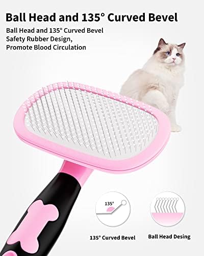 Glendan Dog & Cat Brush- Slicker Pet Brush- Shedding Grooming Tools (Pink) - Image 2