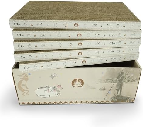 5 Pack Cat Scratching Boards | Reversible Cardboard Cat Scratcher with Catnip | Corrugated Cardboard cat Scratcher | Indoor Cat Scratch Pad | Durable Cat Scratcher Box | 16.34" L x 11.42" W x 5.51" H by HUPA